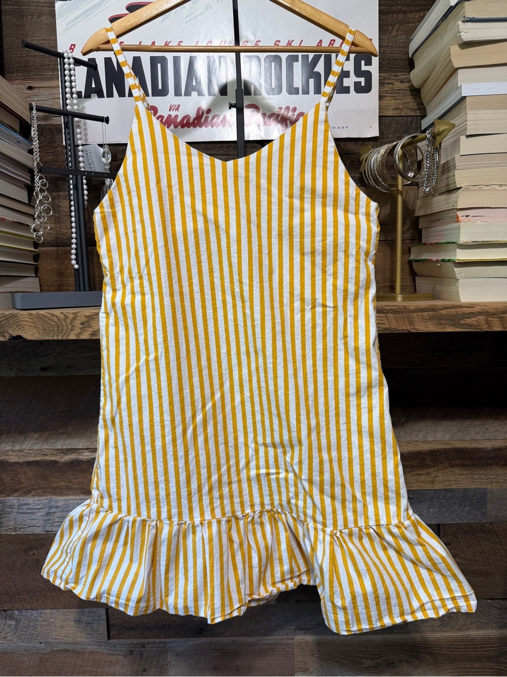 DISEÑOS NILMAR Yellow & White Striped Cotton Dress - XL - Yacht Club